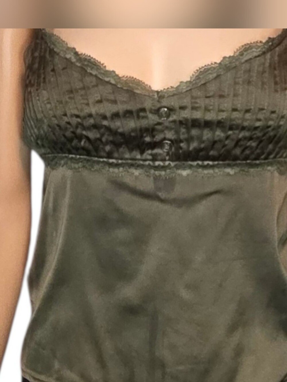 Edikted Shirt Blanca Satin Effect Lace Trim Tank Green Womens Size Medium